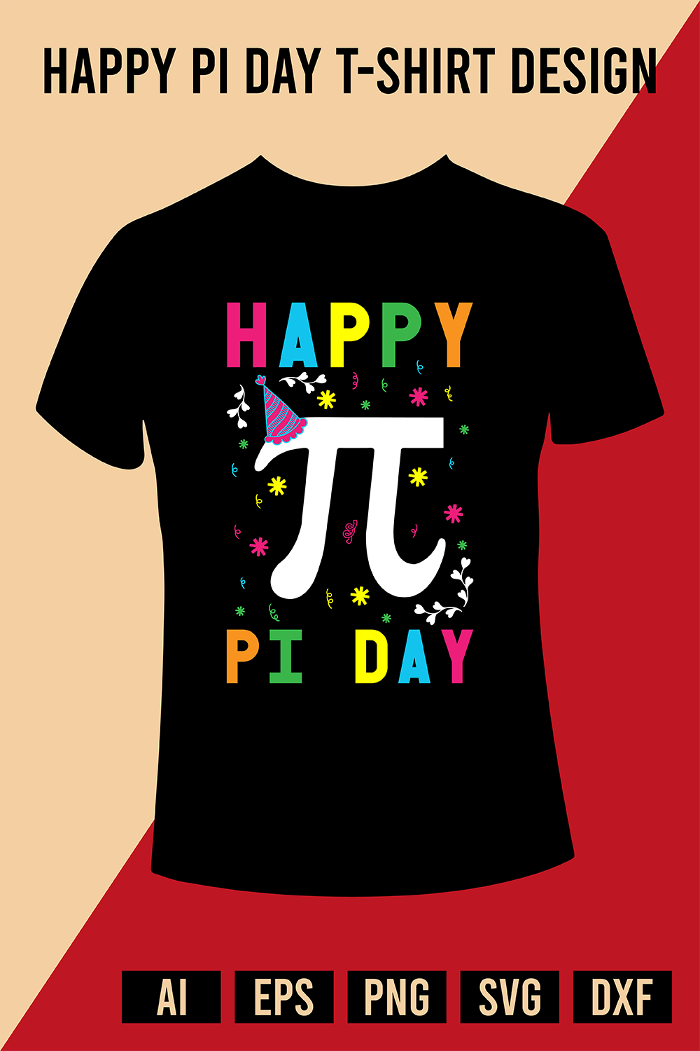 Happy Pi Day T-Shirt Design pinterest preview image.