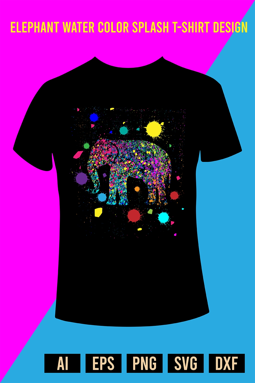 Elephant Water Color Splash T-Shirt Design - MasterBundles