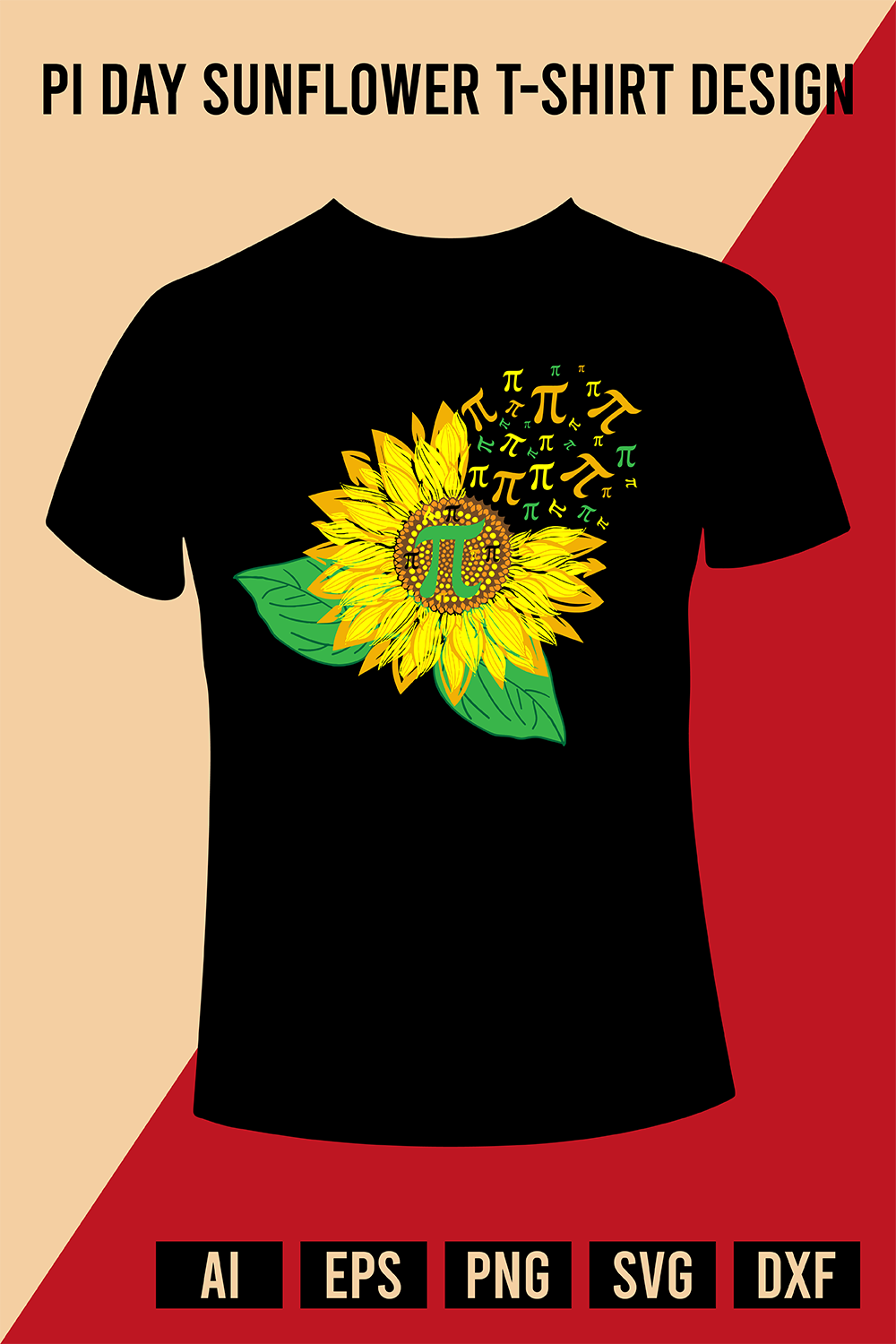 Pi Day Sunflower T-Shirt Design pinterest preview image.