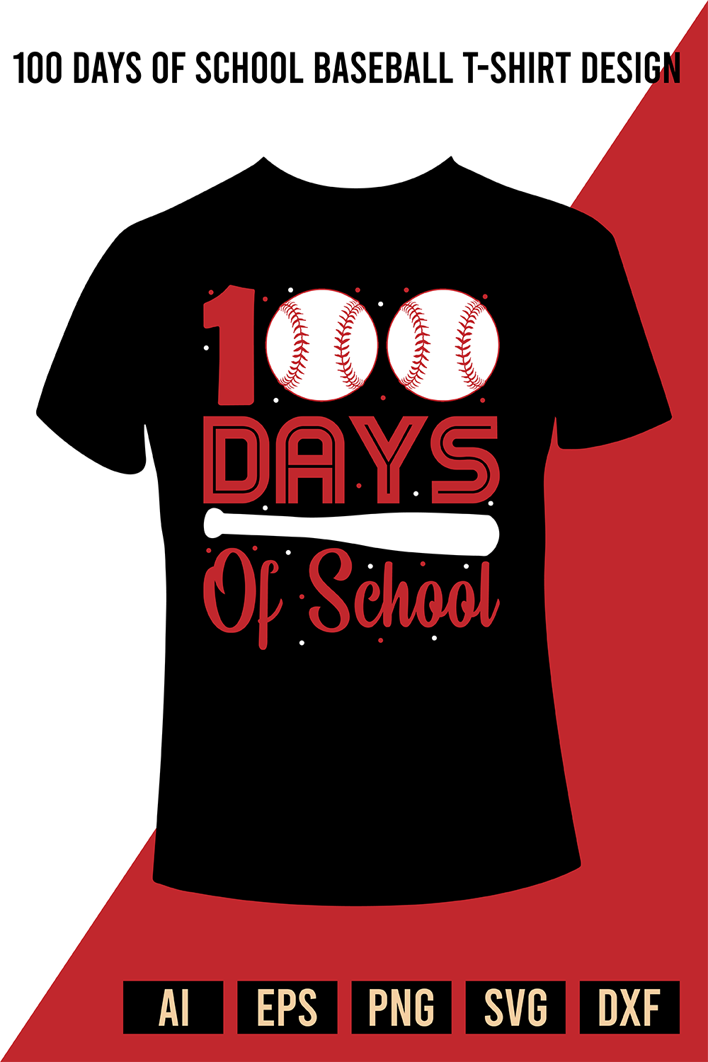 100 Days Of School Baseball T-Shirt Design pinterest preview image.