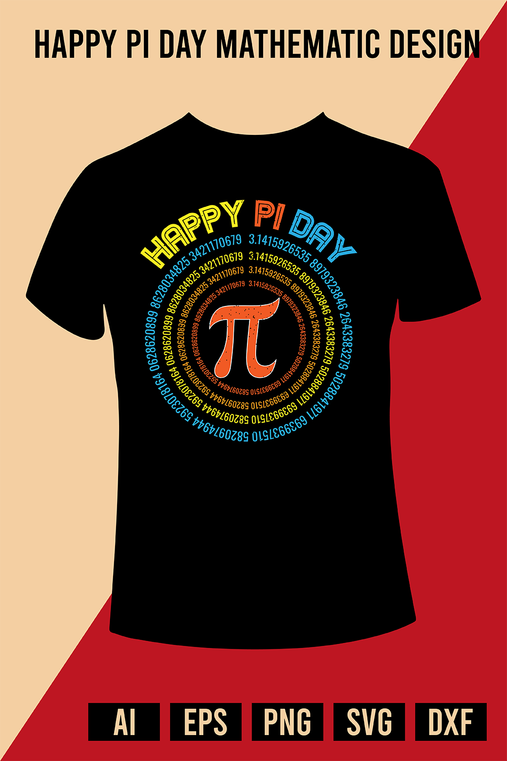 Happy Pi Day Mathematic T-Shirt Design pinterest preview image.