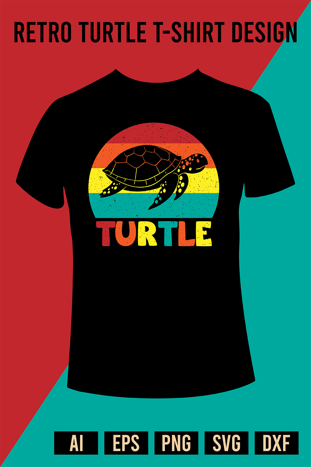 Retro Turtle T-Shirt Design pinterest preview image.