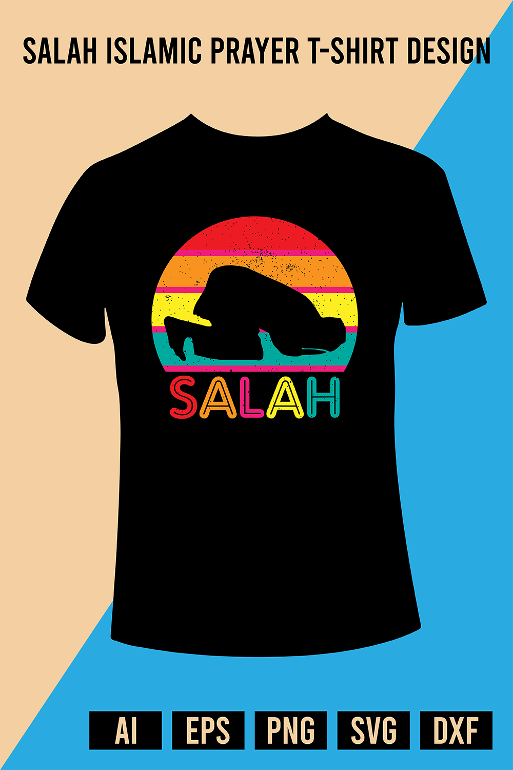 Salah Islamic Prayer T-Shirt Design pinterest preview image.