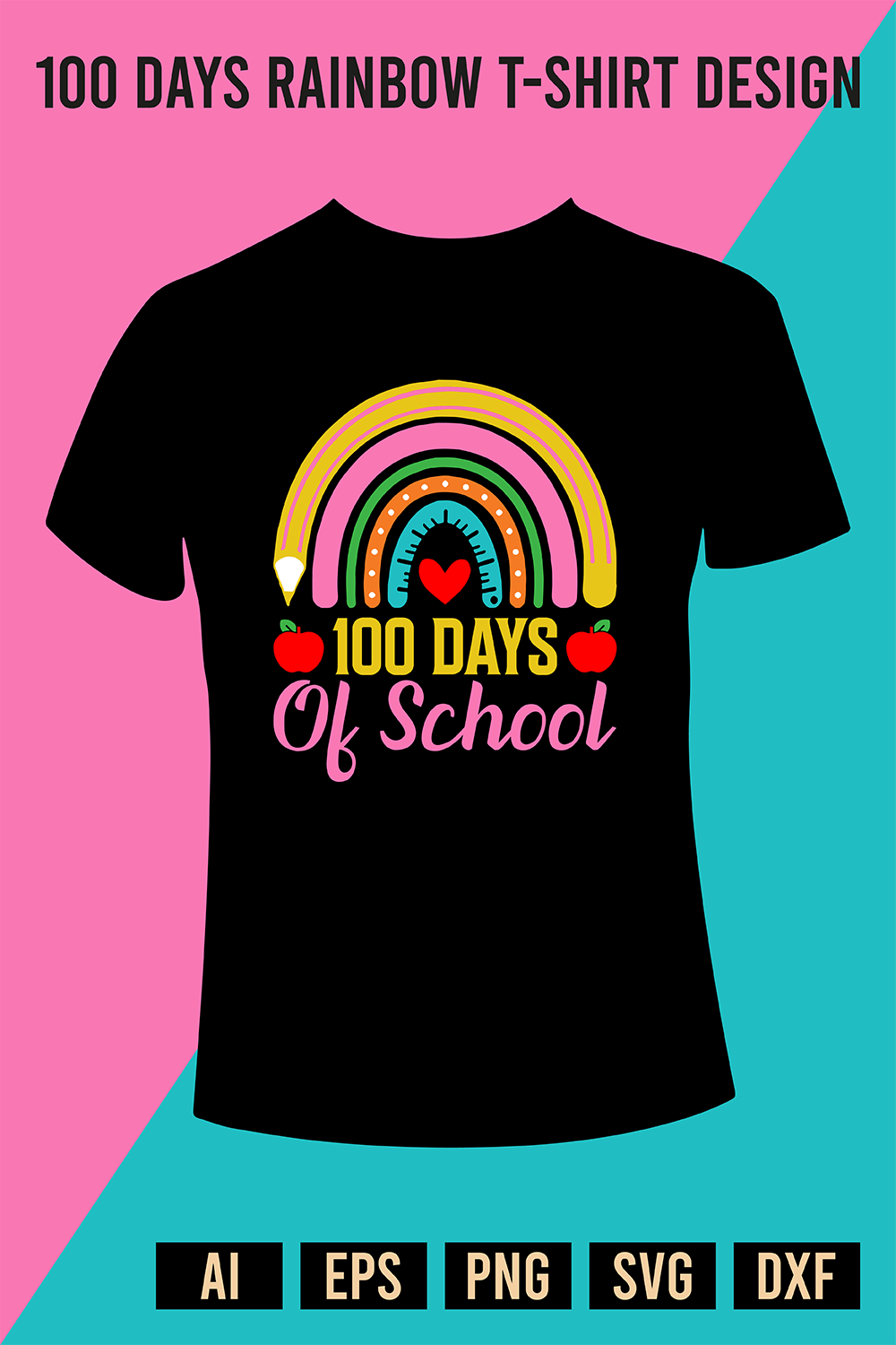 100 Days Rainbow T-Shirt Design pinterest preview image.