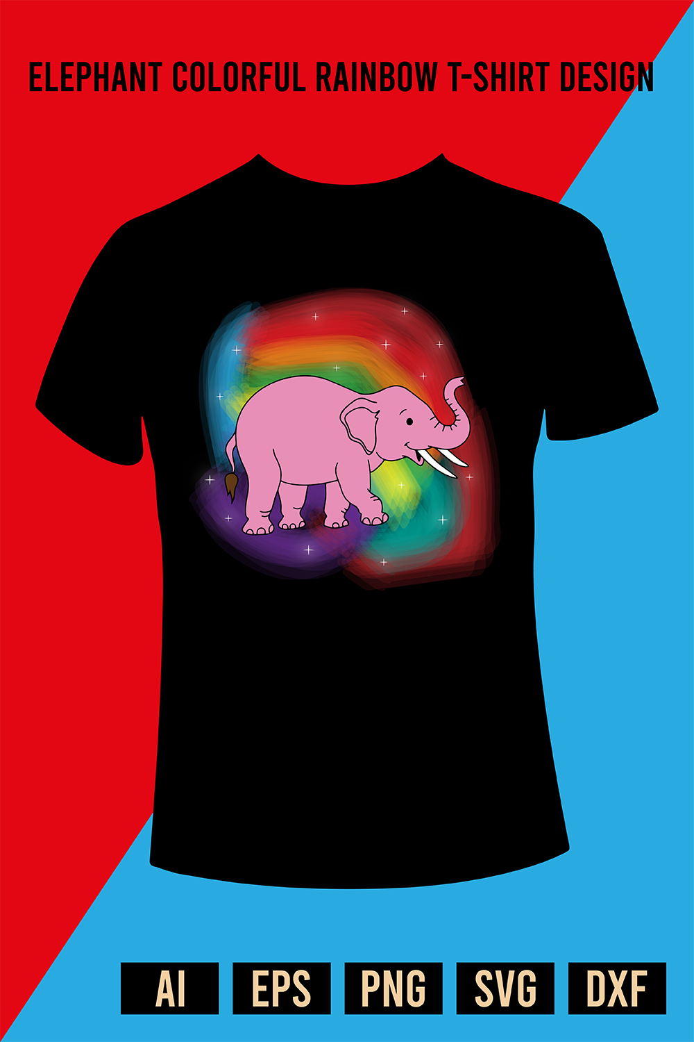 Elephant Colorful Rainbow T-Shirt Design pinterest preview image.