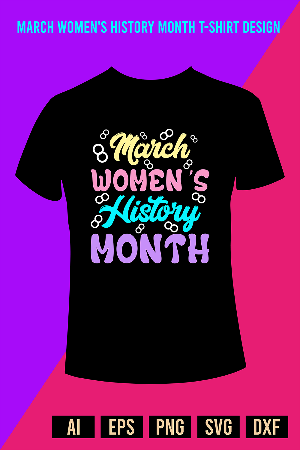 March Women\'s History Month T-Shirt Design pinterest preview image.
