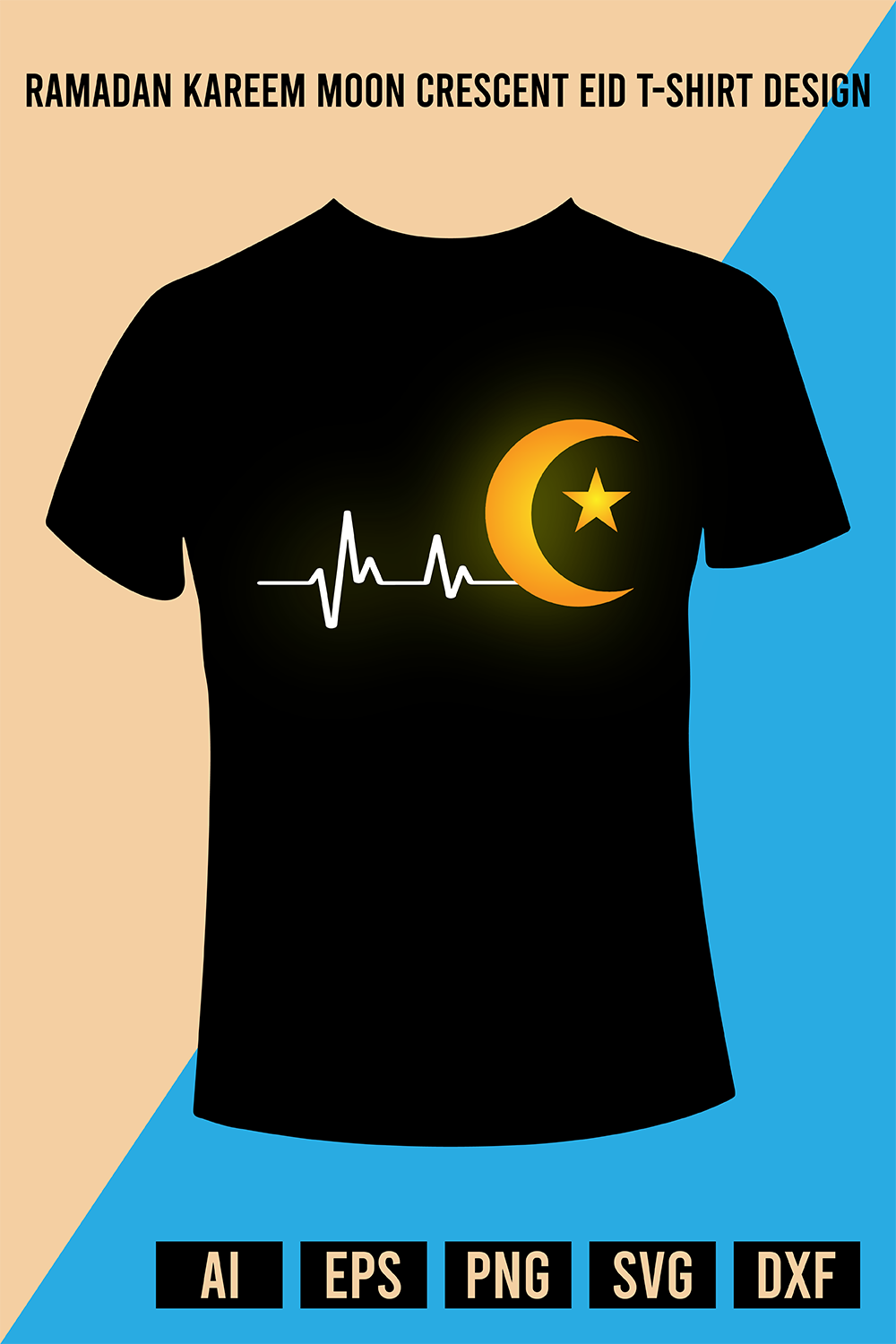 Ramadan Kareem Moon Crescent Eid T-shirt Design pinterest preview image.