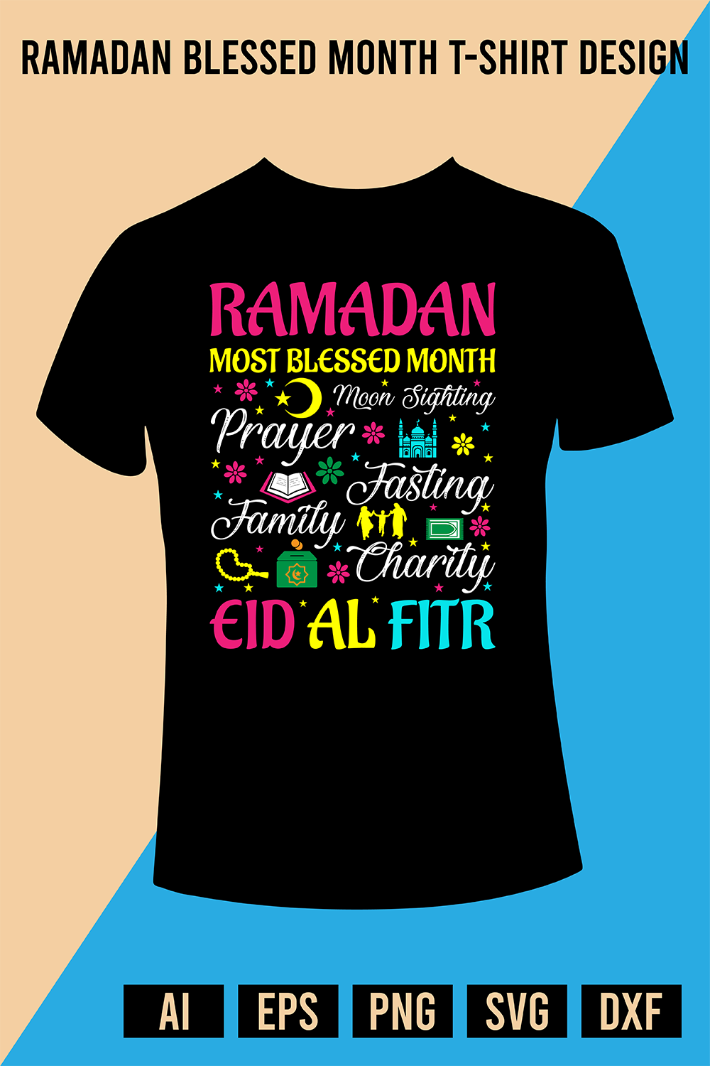 Ramadan Blessed Month T-Shirt Design pinterest preview image.