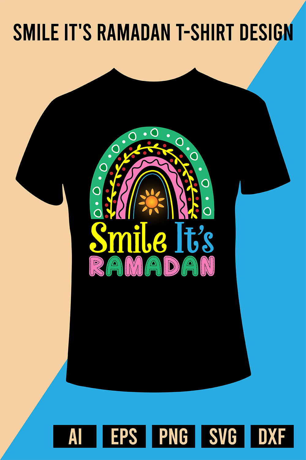 Smile It\'s Ramadan T-Shirt Design pinterest preview image.
