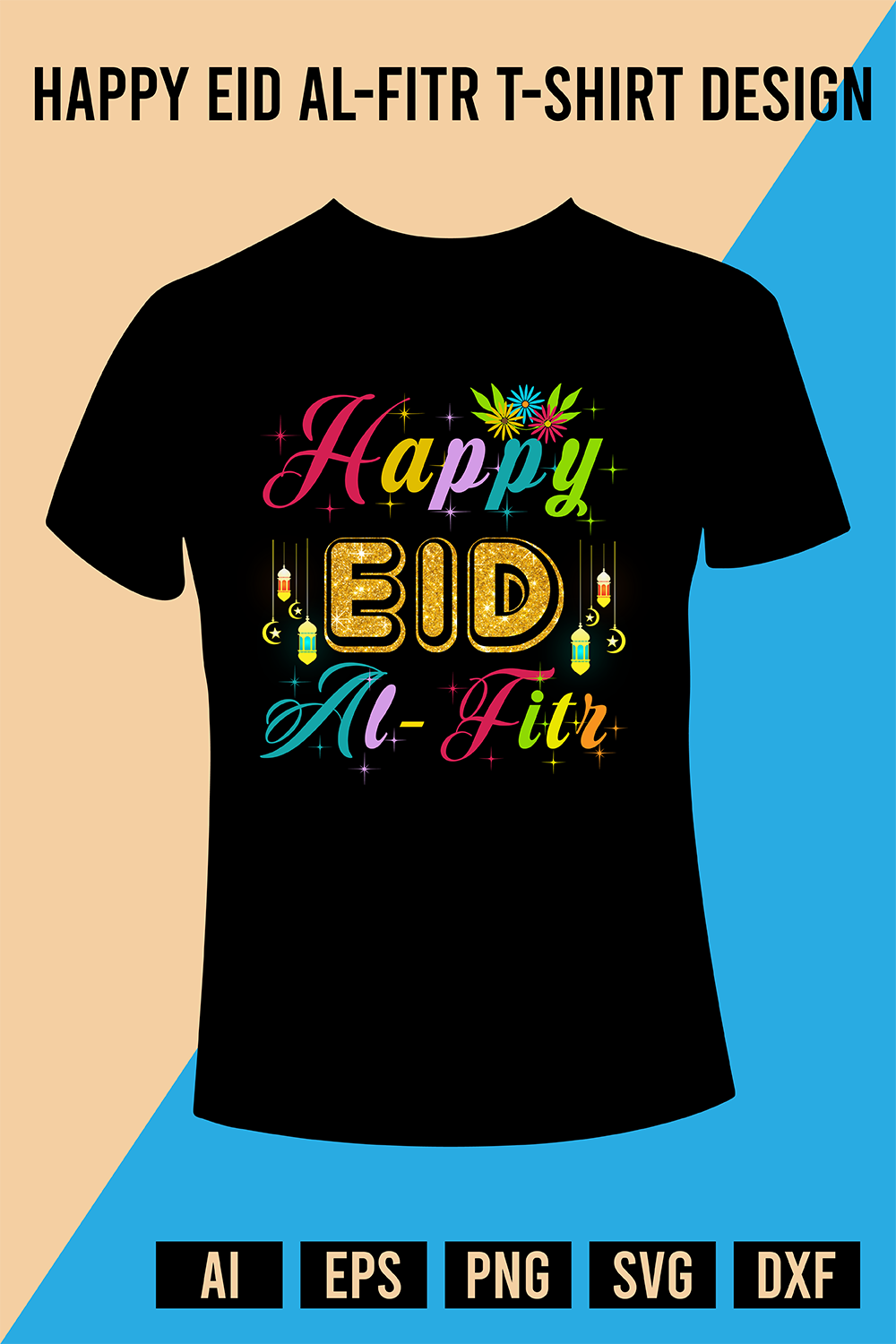 Happy Eid al-Fitr T-Shirt Design pinterest preview image.