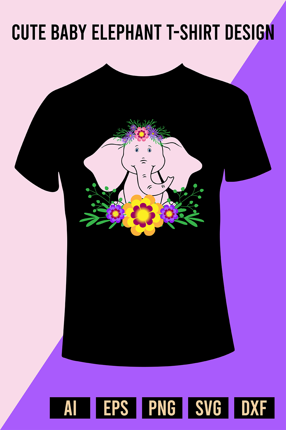 Cute Baby Elephant T-Shirt Design pinterest preview image.