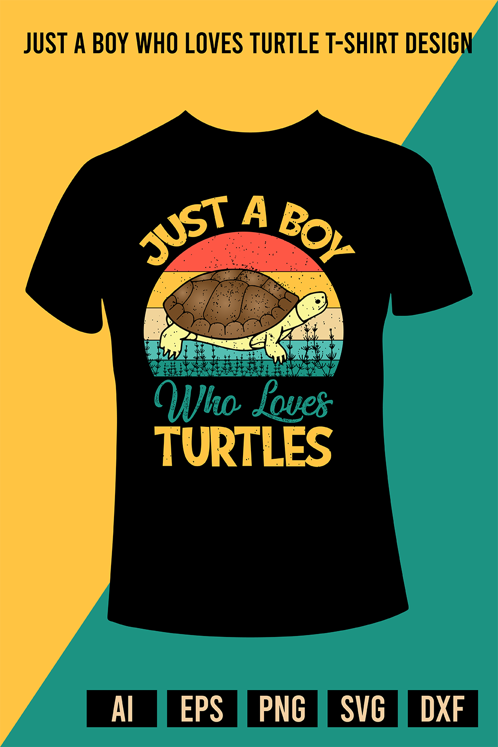 Just A Boy Who Loves Turtles T-Shirt Design pinterest preview image.