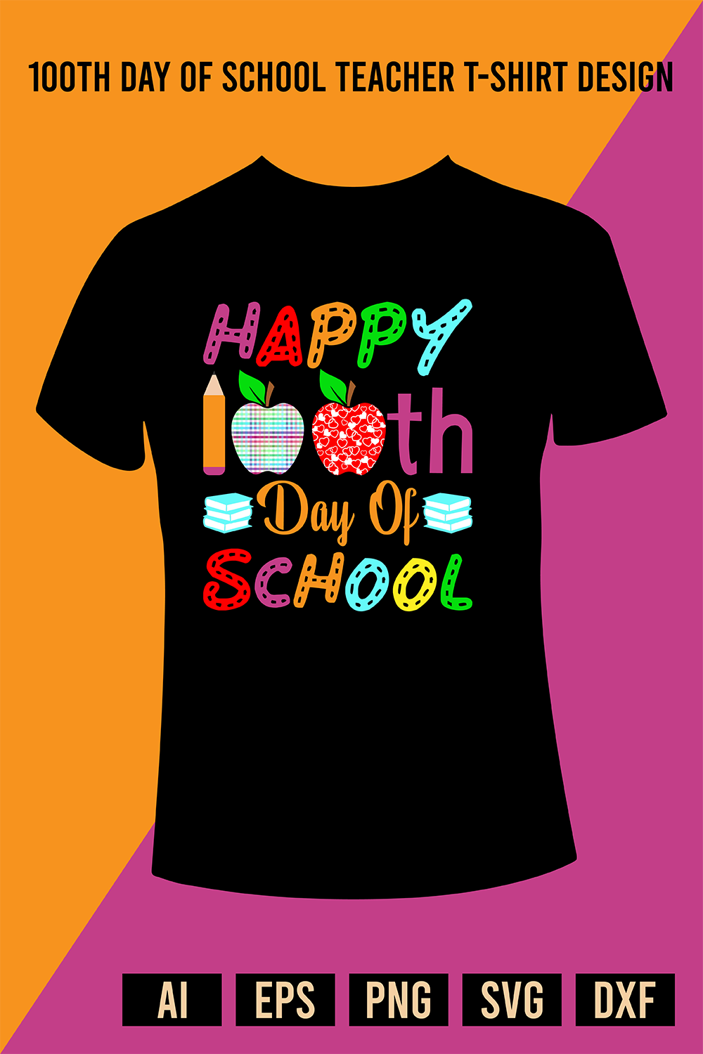 100th Day Of School Teacher T-Shirt Design pinterest preview image.