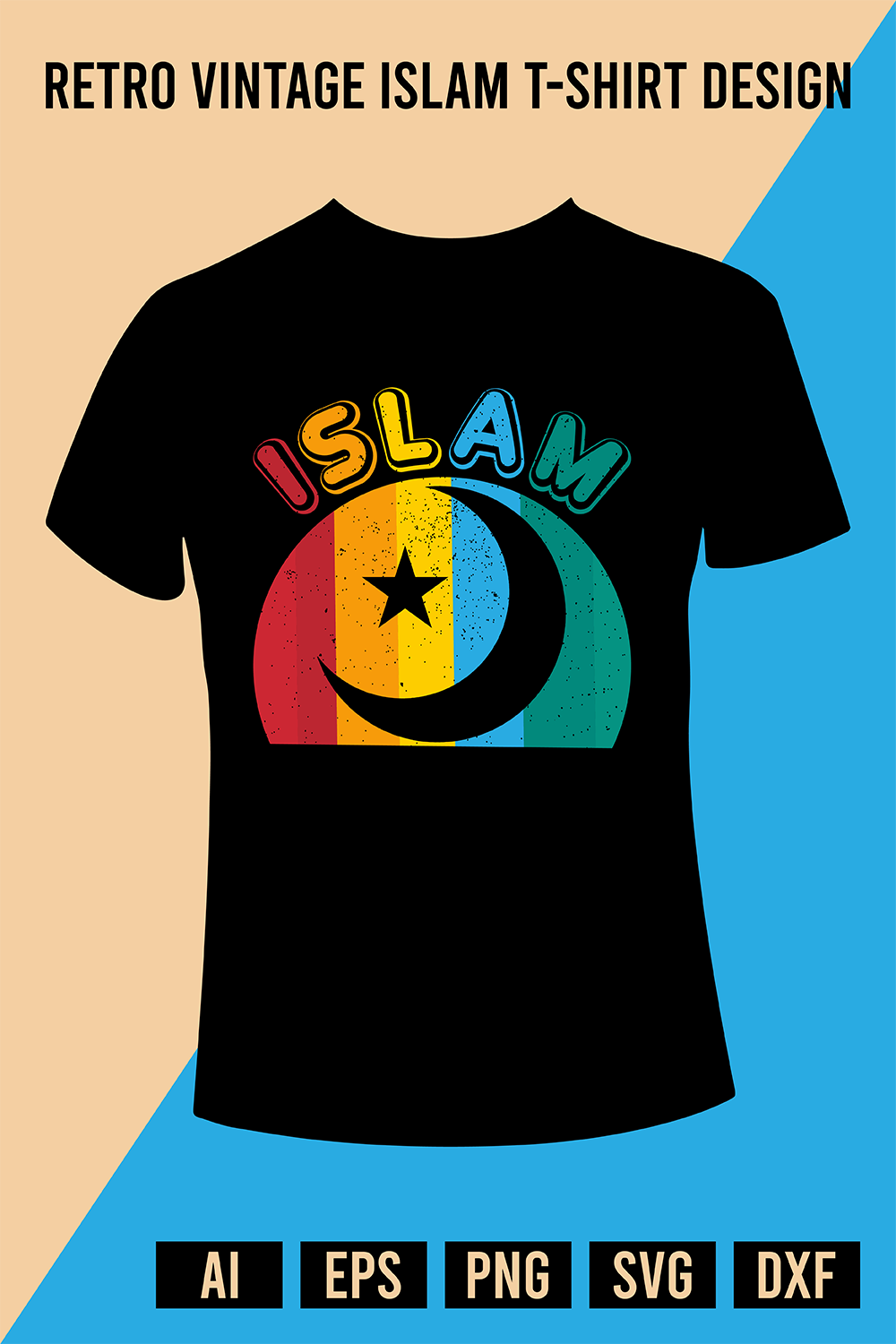 Retro Vintage Islam T-Shirt Design pinterest preview image.