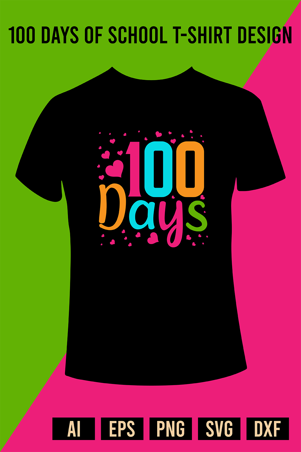 100 Days of School T-Shirt Design pinterest preview image.