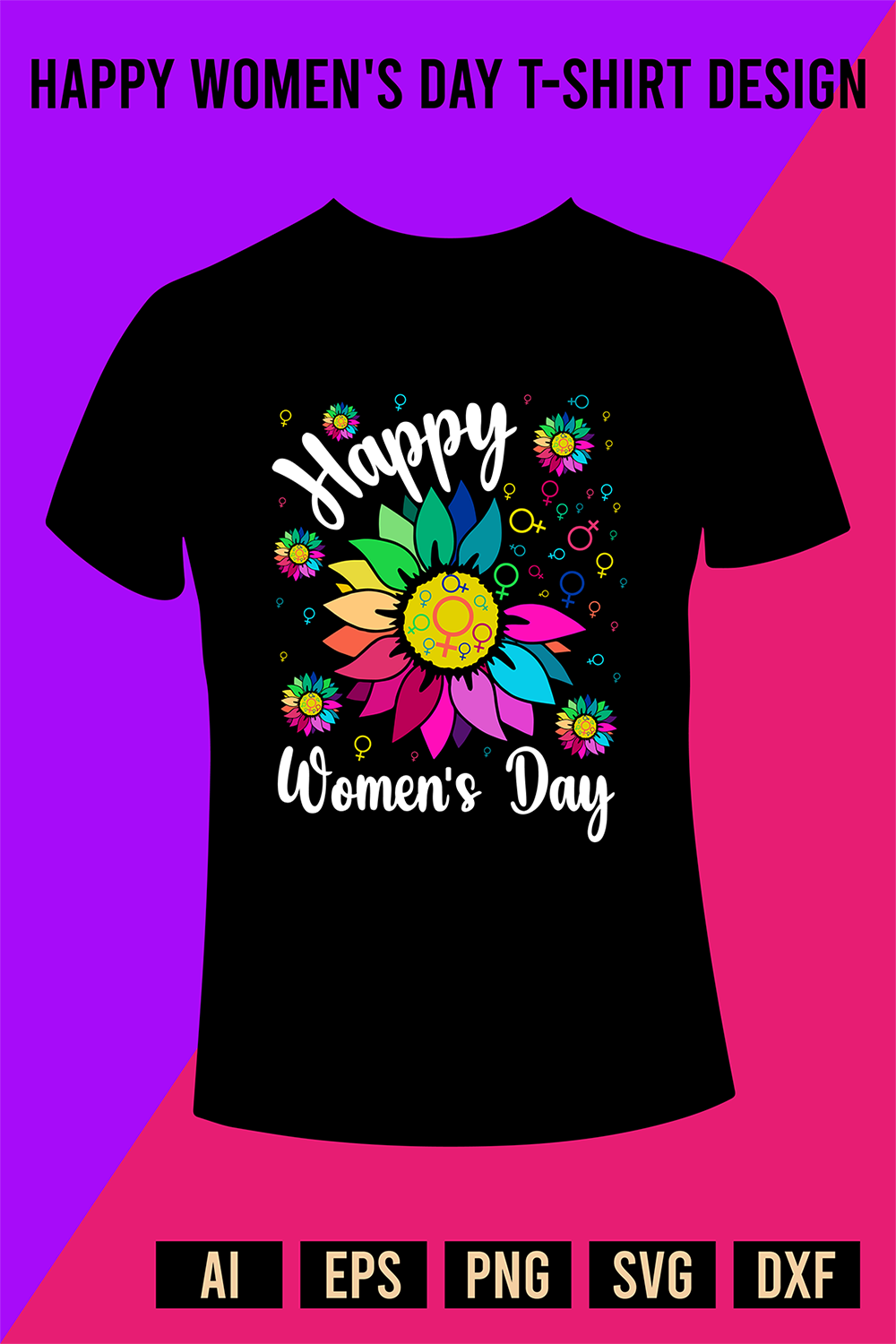Women's Day Sunflower T-Shirt Design pinterest preview image.