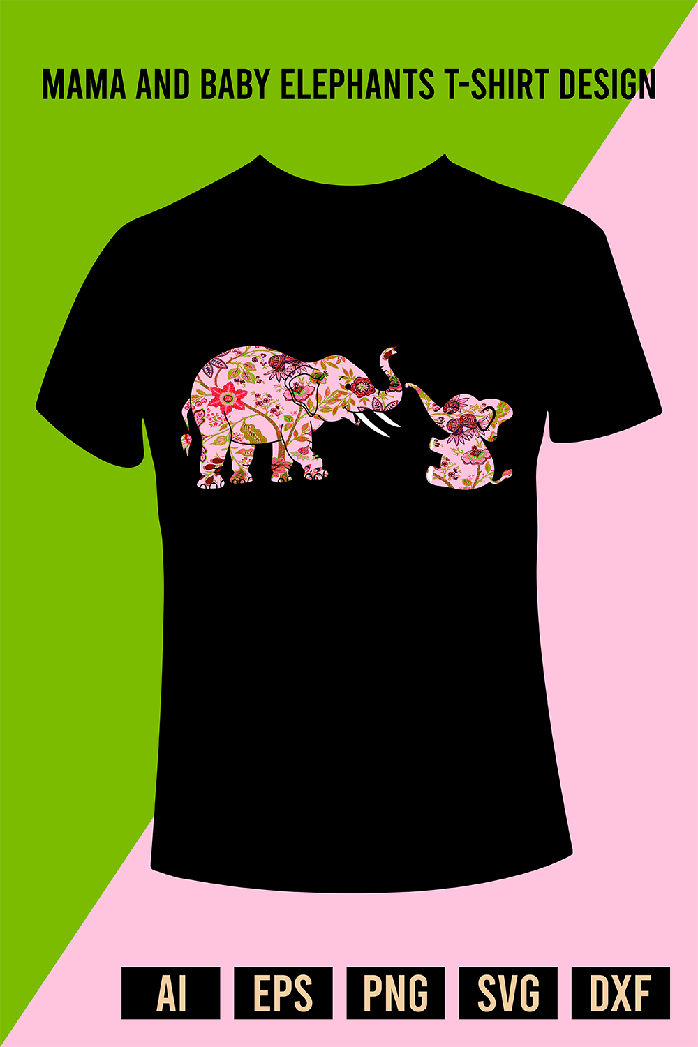 Mama and Baby Elephants T-Shirt Design pinterest preview image.