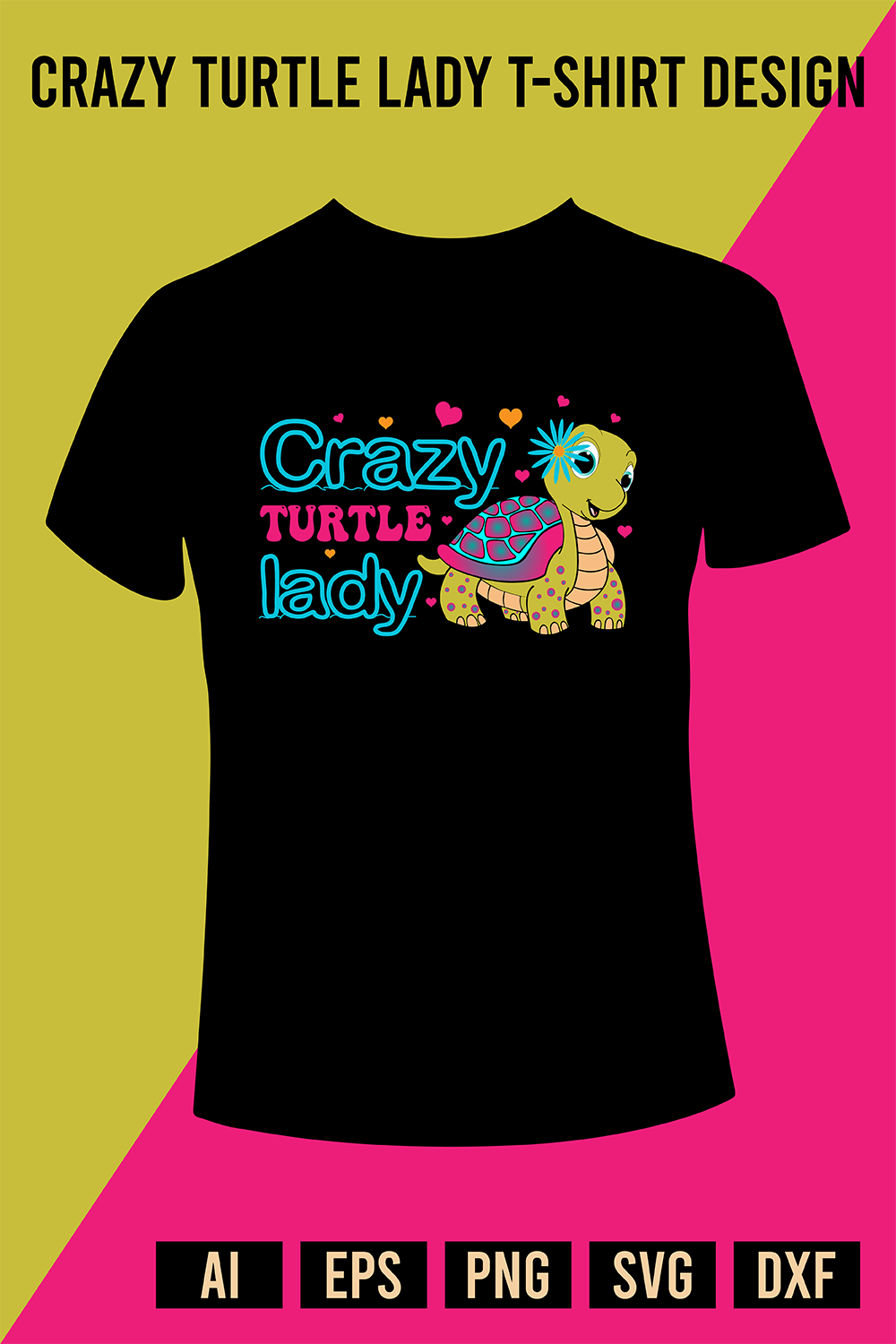 Crazy Turtle Lady T-Shirt Design pinterest preview image.