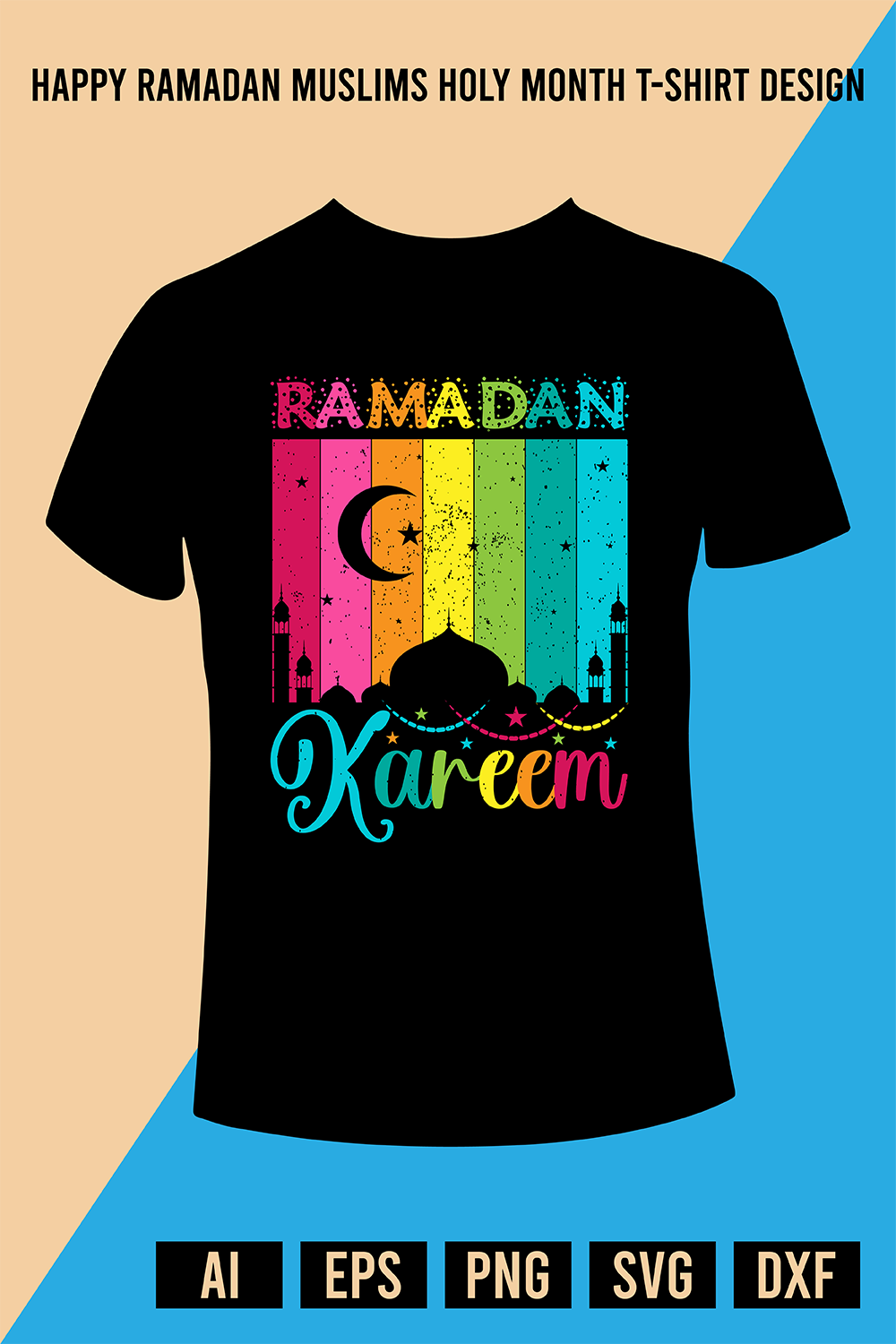 Happy Ramadan Muslims Holy Month T-Shirt Design pinterest preview image.