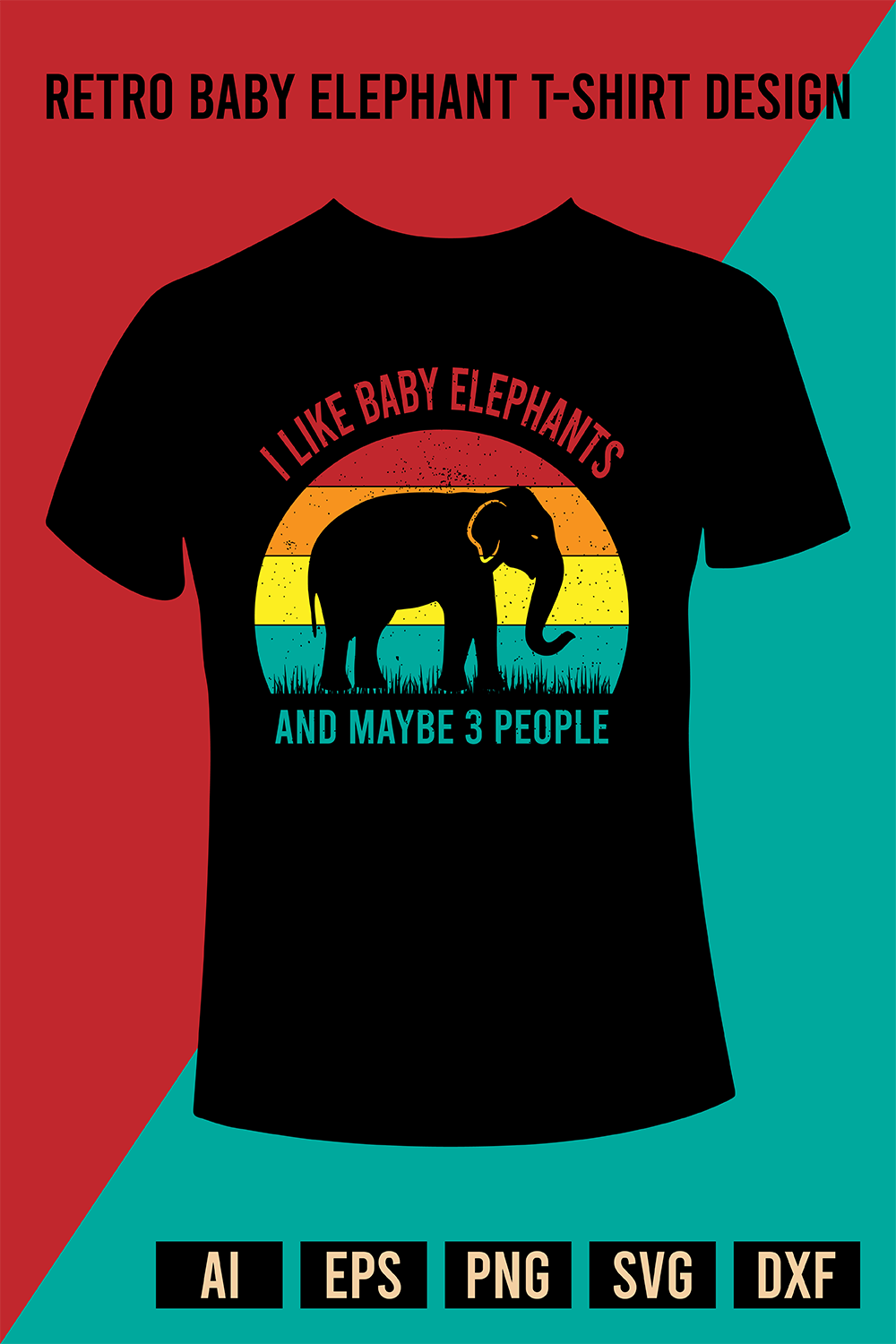 Retro Baby Elephant T-Shirt Design pinterest preview image.