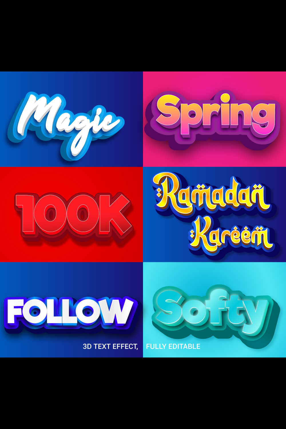 3D Text Effect Colorful Gradient Style Bundle pinterest preview image.