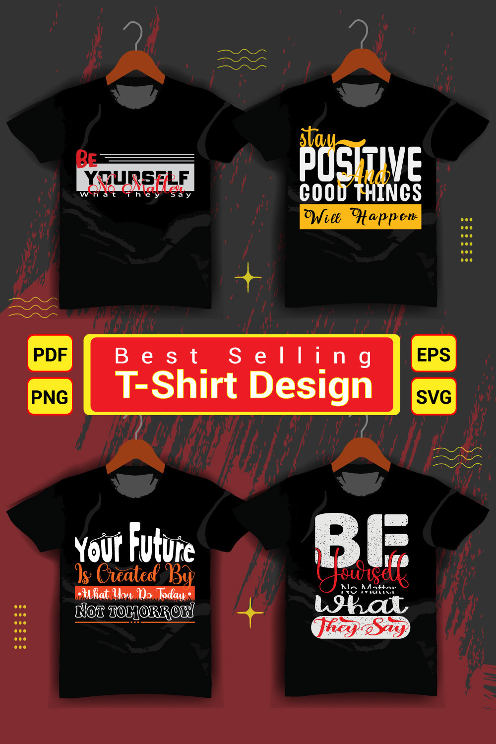 T-Shirt Design Bundle Motivational Typography pinterest preview image.