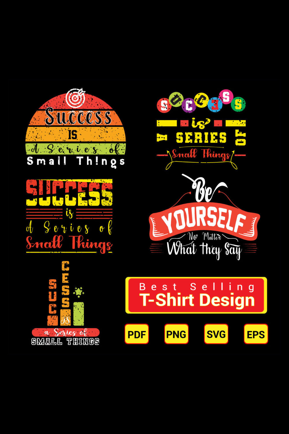 5 Typography And Vintage T-Shirt Designs Bundle pinterest preview image.