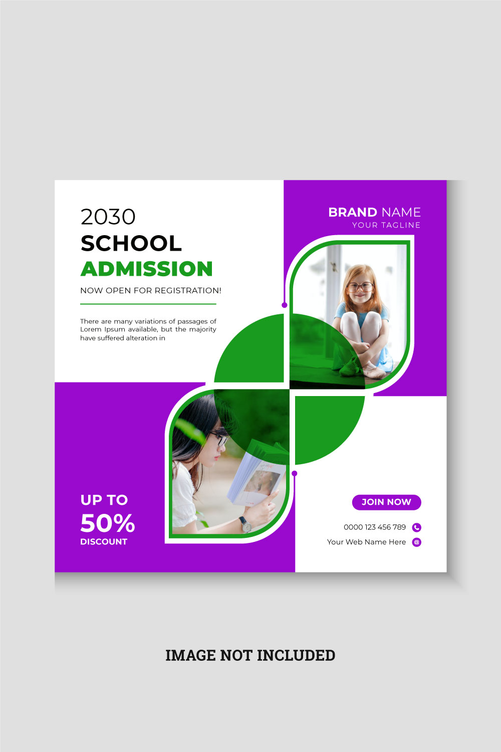 Back to school admission social media post or web banner template pinterest preview image.