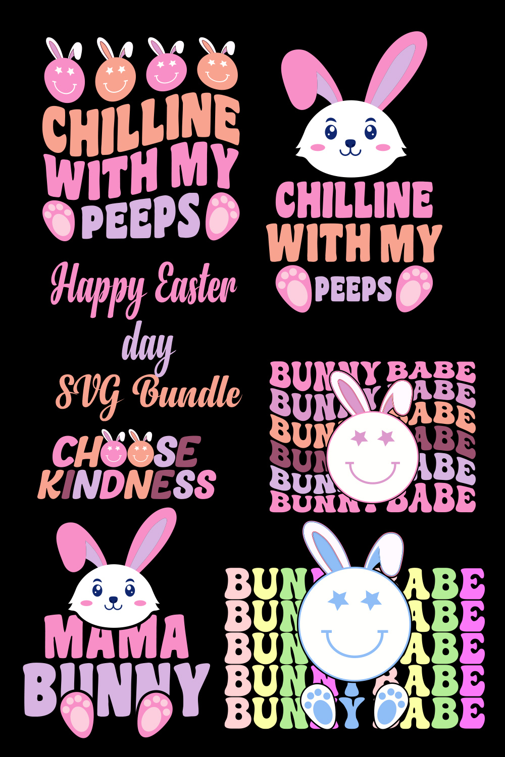 Happy Easter Day SVG Bundle design pinterest preview image.
