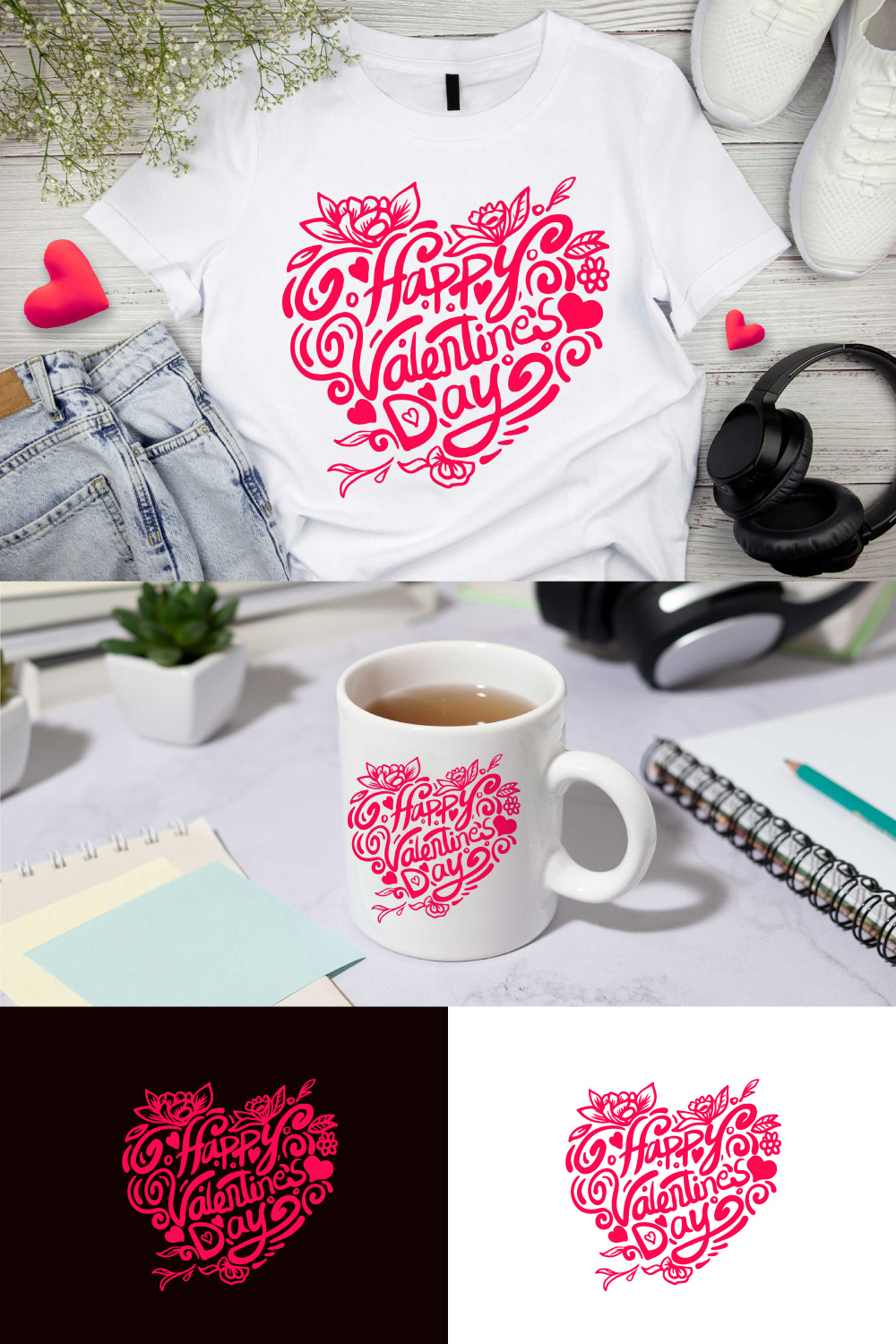 Valentines Day HandDrawn letteing Tshirt Design Print Ready Vector pinterest preview image.