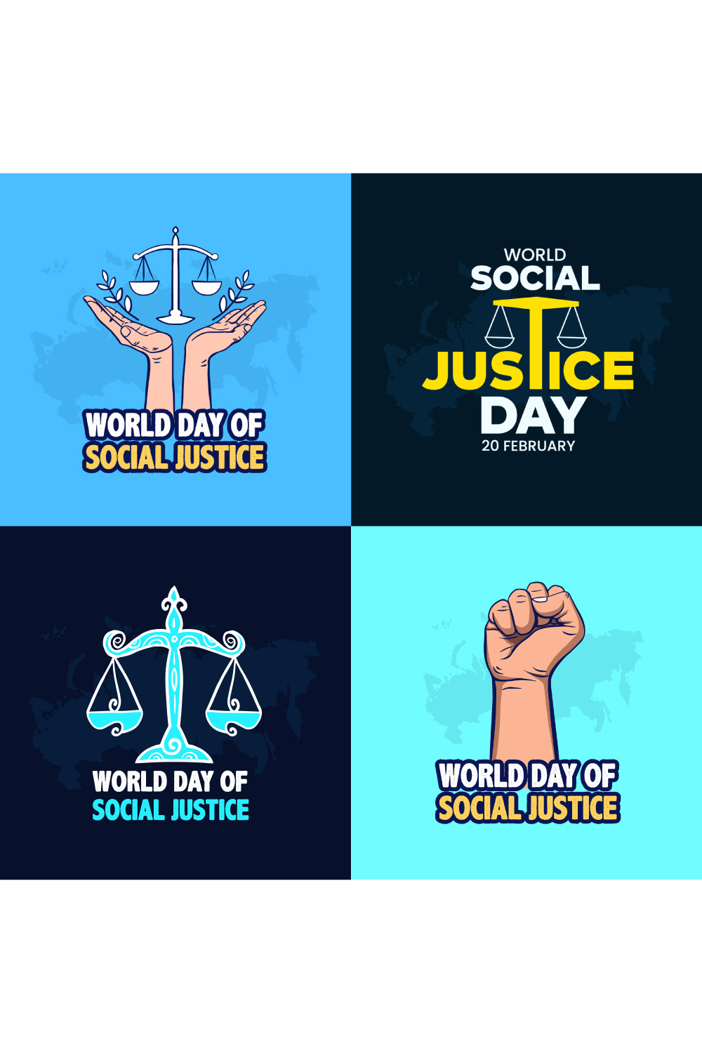 world day of social justice Vector Illustration Graphic Template Set pinterest preview image.