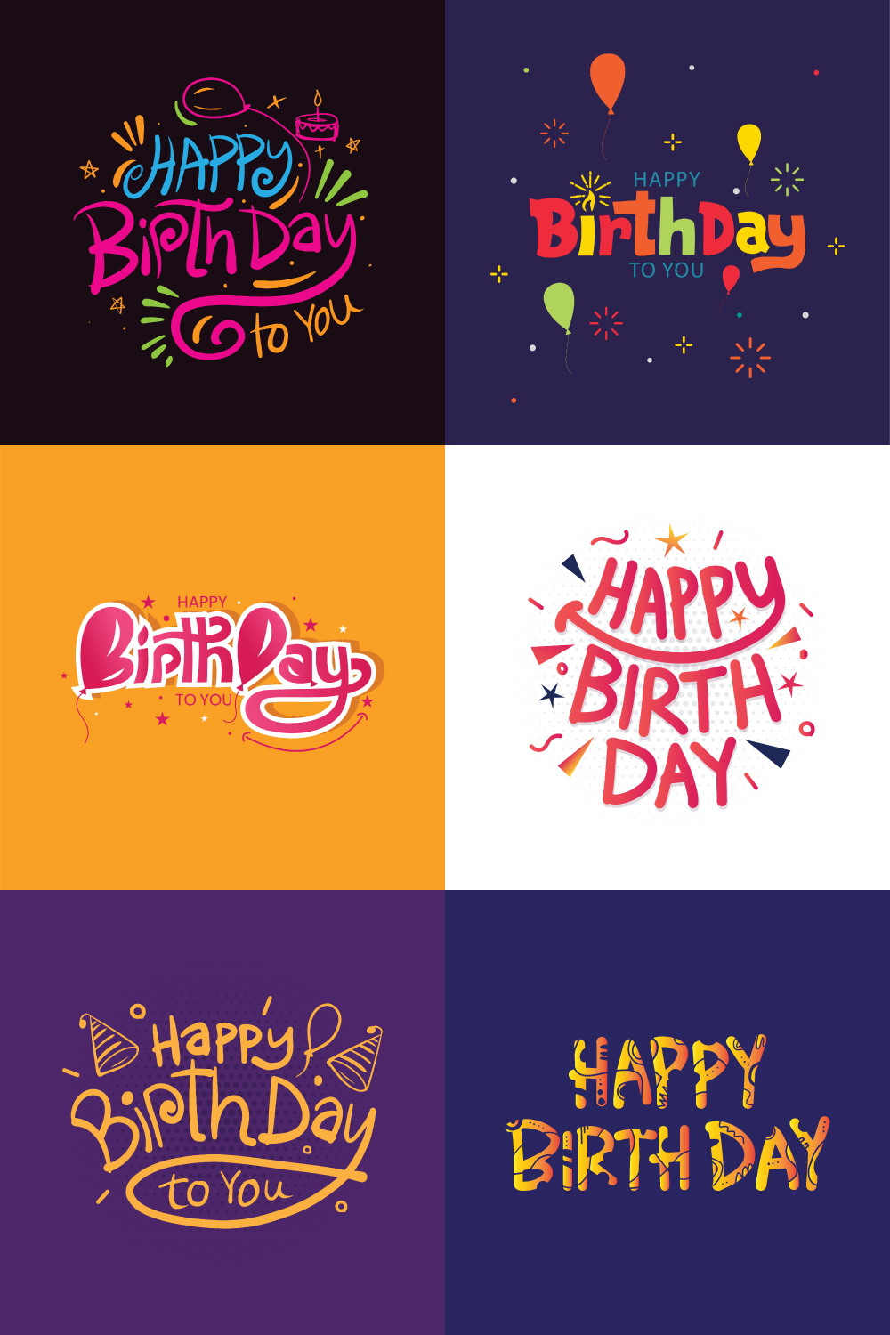 Happy Birthday Lettering greeting card vector illustration pinterest preview image.