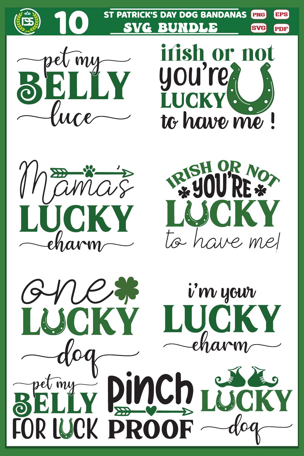 St Patrick\\\'s Day Dog Bandanas SVG Bundle pinterest preview image.