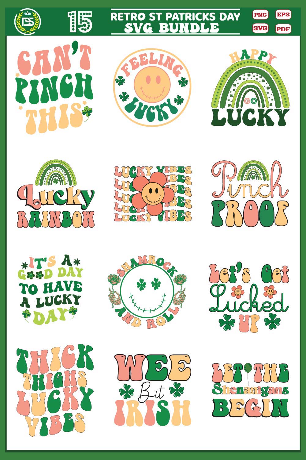 St Patrick’s Day SVG Bundle, Retro St Patricks Day svg pinterest preview image.