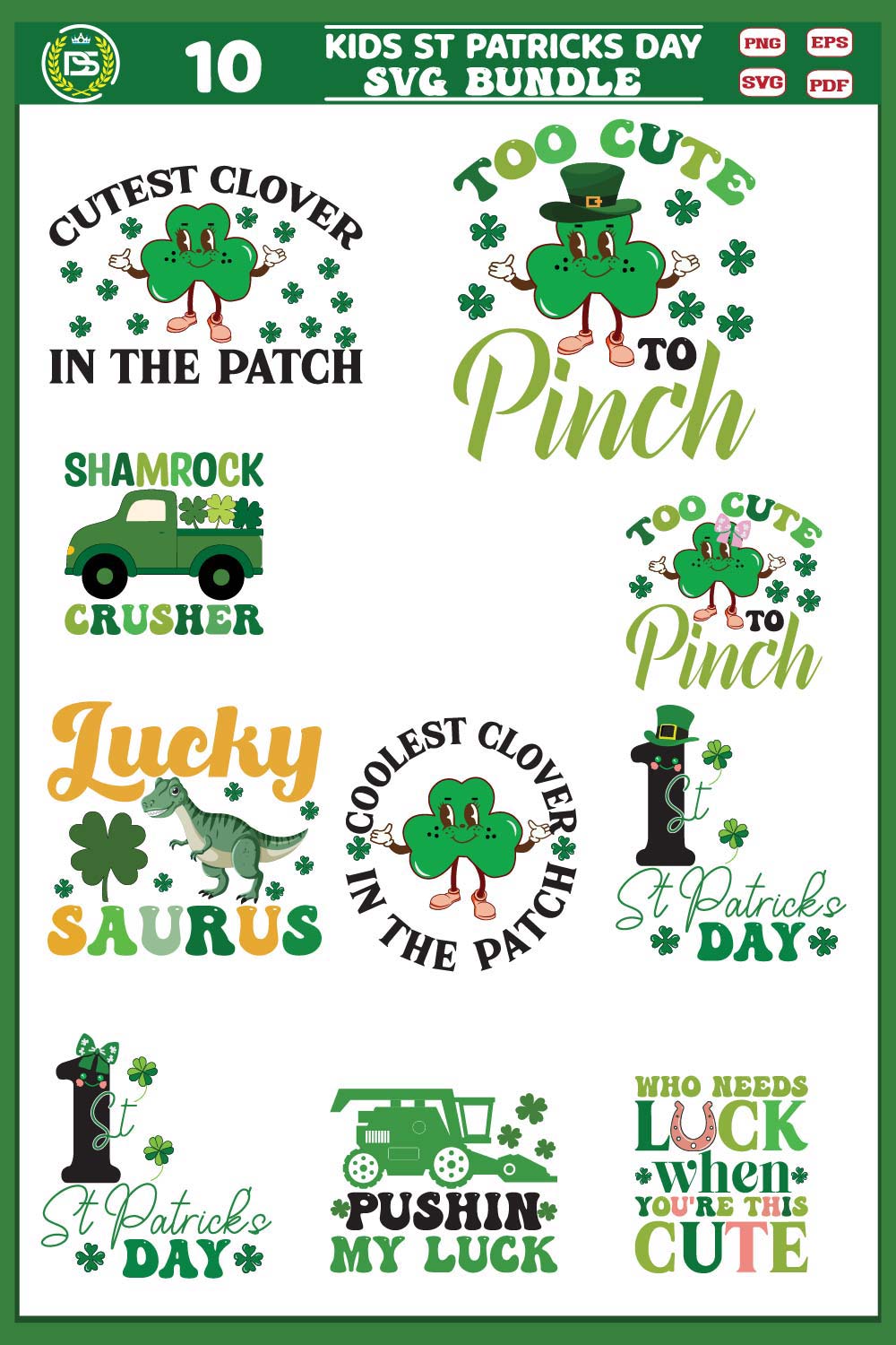 Kids St Patricks Day SVG Bundle pinterest preview image.