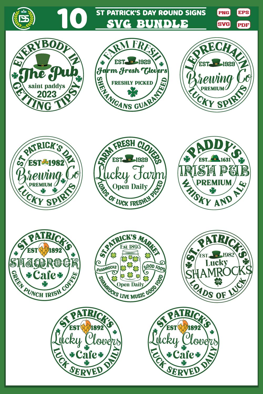 St Patrick’s Day Round Signs SVG Bundle pinterest preview image.
