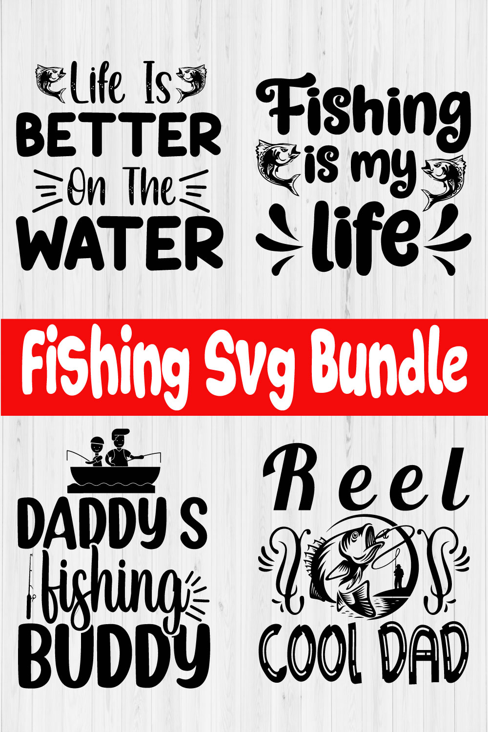 Fishing Black svg design set Vol6 pinterest preview image.