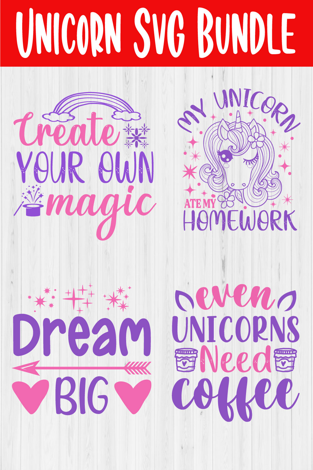 Unicorn Svg Bundle Vol1 pinterest preview image.