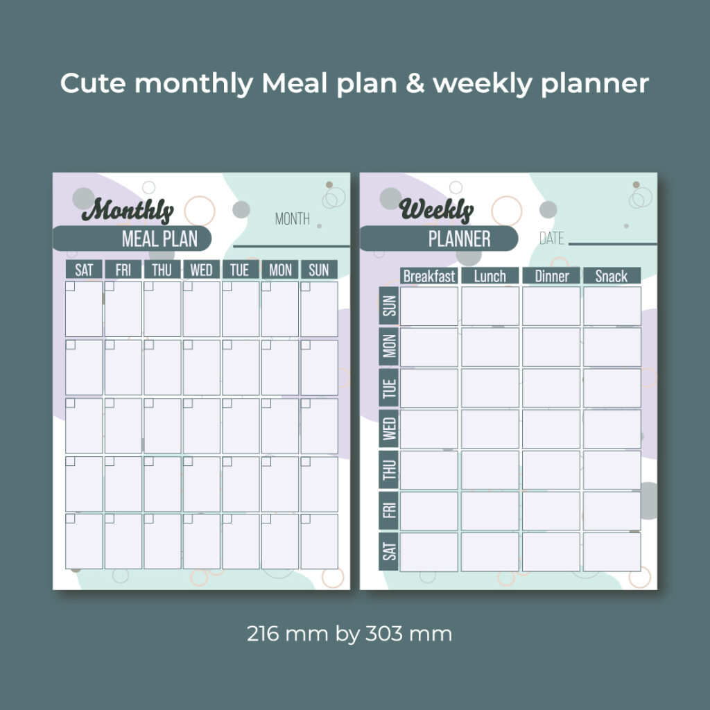 Cute Meal Planner / Monthly & Weekly planner. - MasterBundles