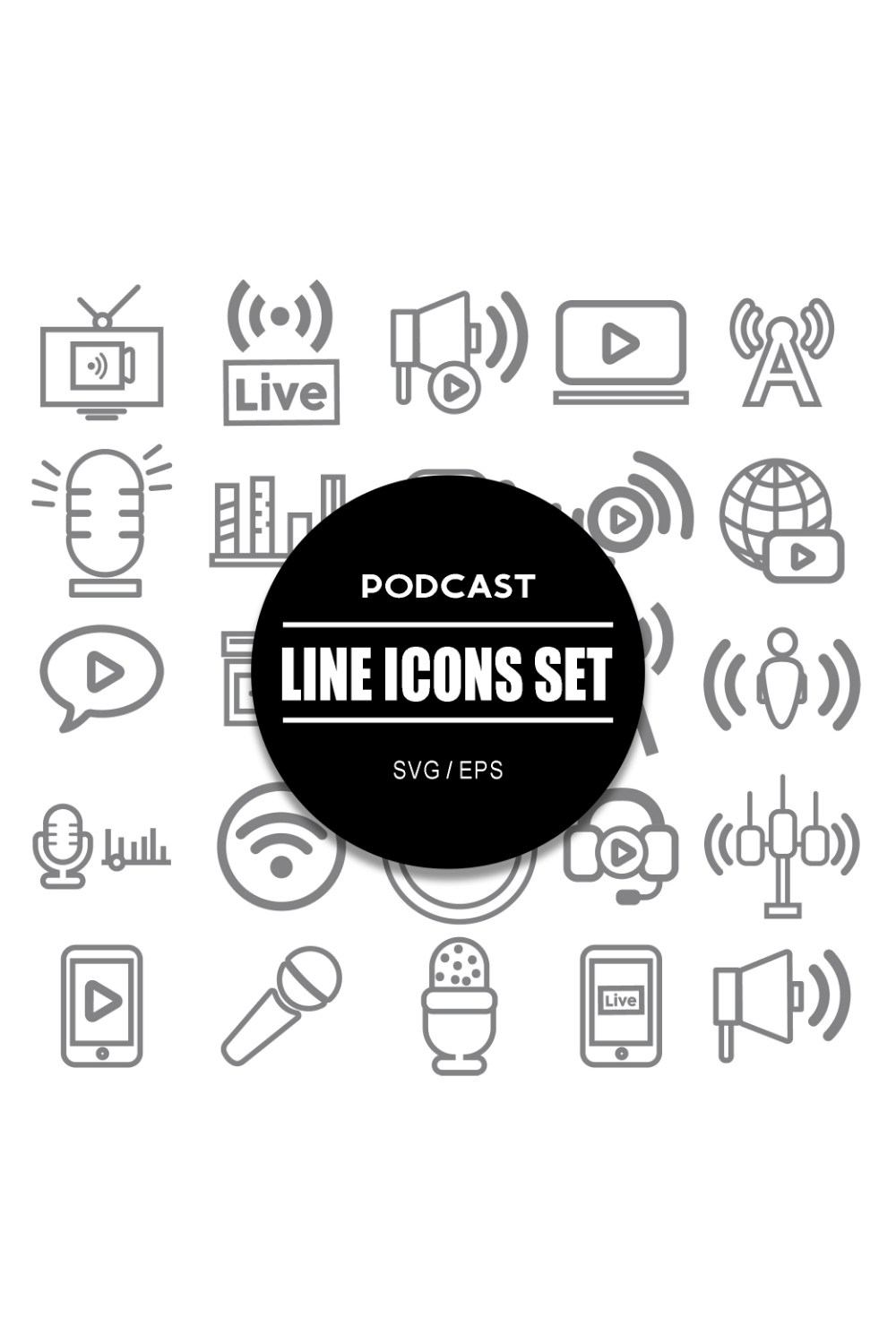 Podcast Icon Set pinterest preview image.