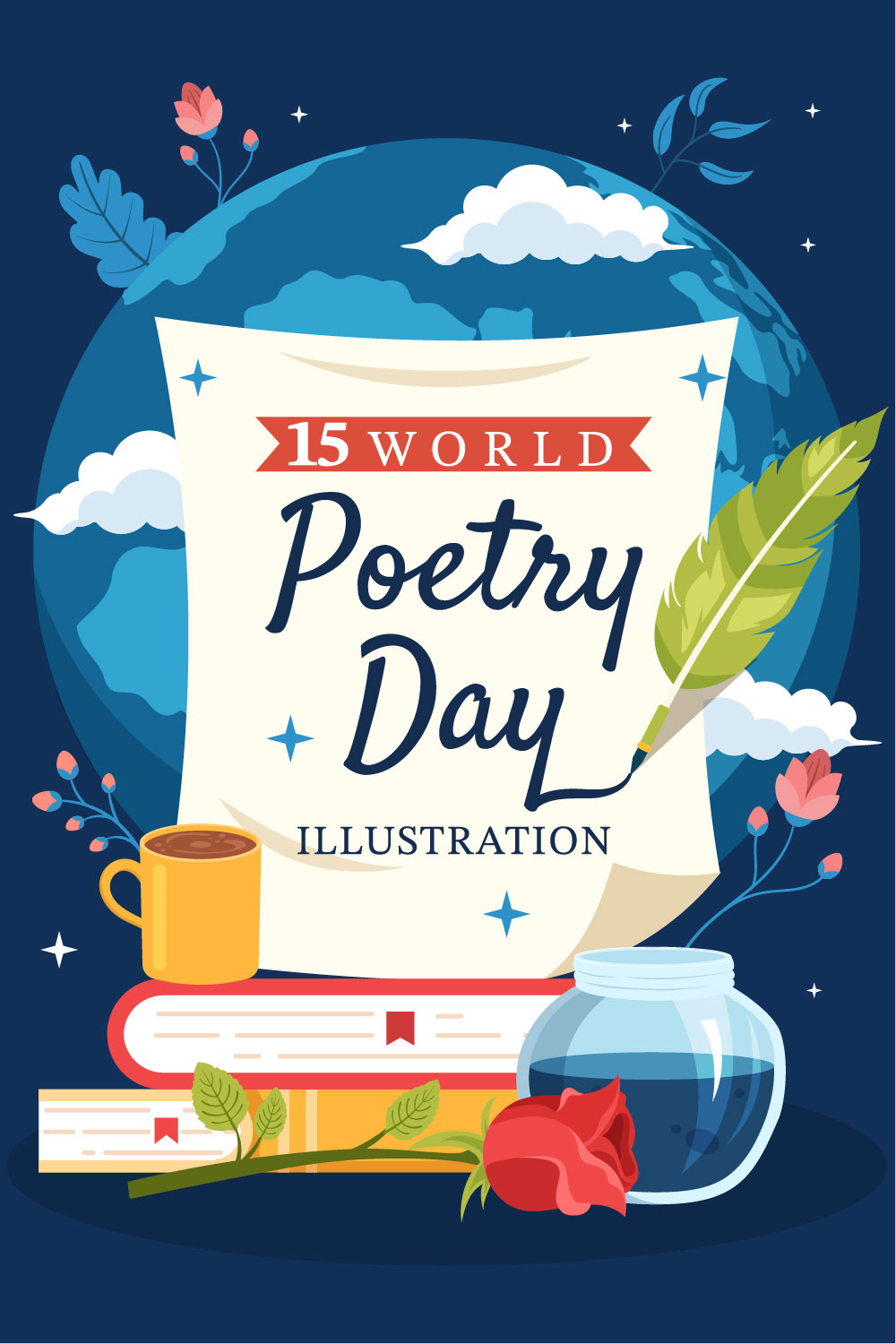 15 World Poetry Day Illustration pinterest preview image.
