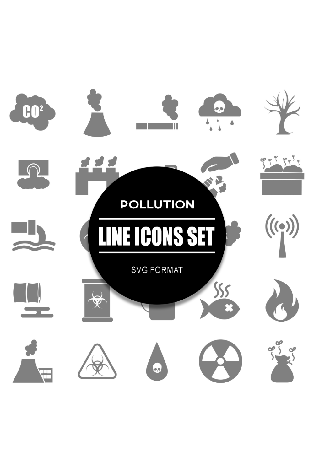 Pollution Icon Set pinterest preview image.