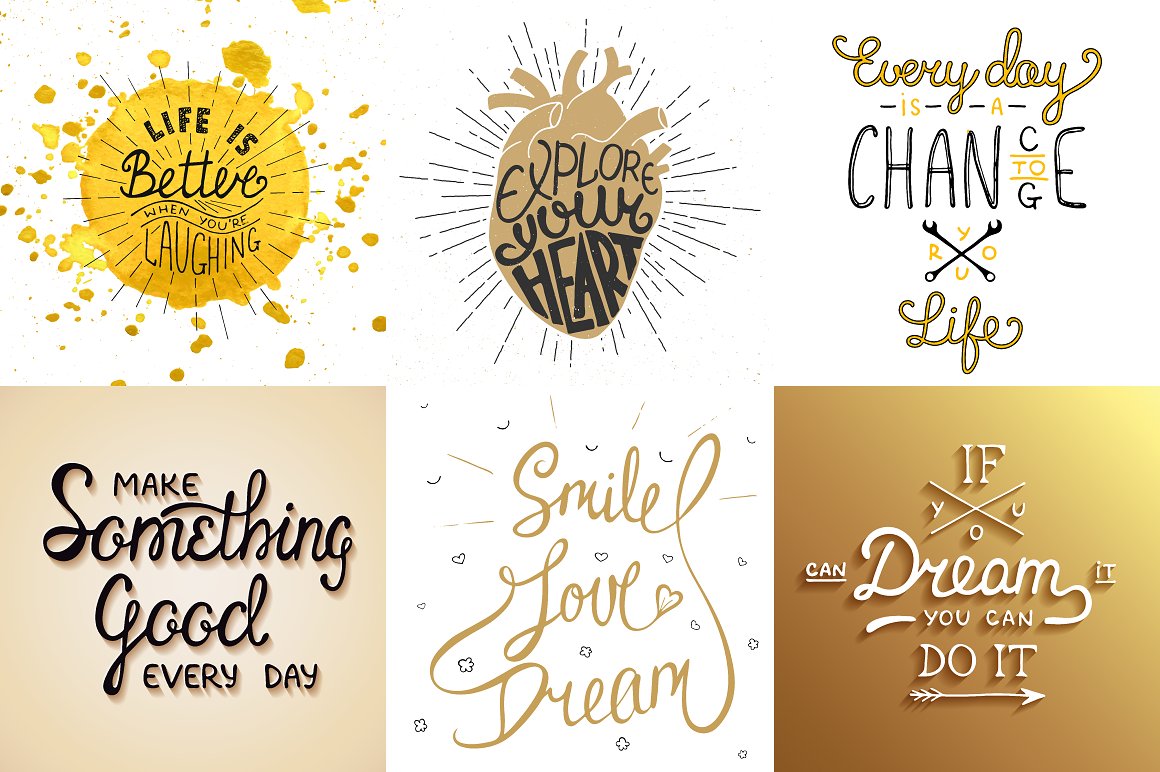 Set of four different hand lettering styles.