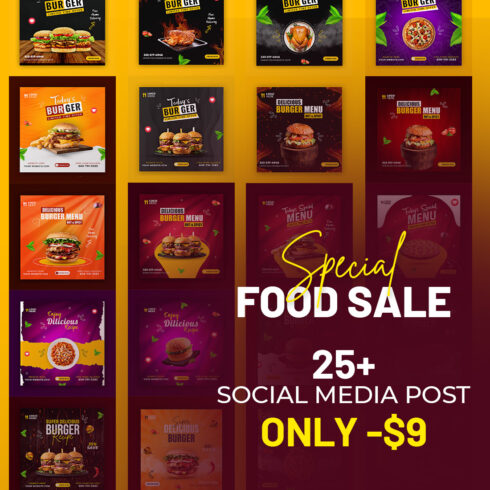 25+ Beautiful Food and restaurant social media Banner post templates- only $9 cover image.