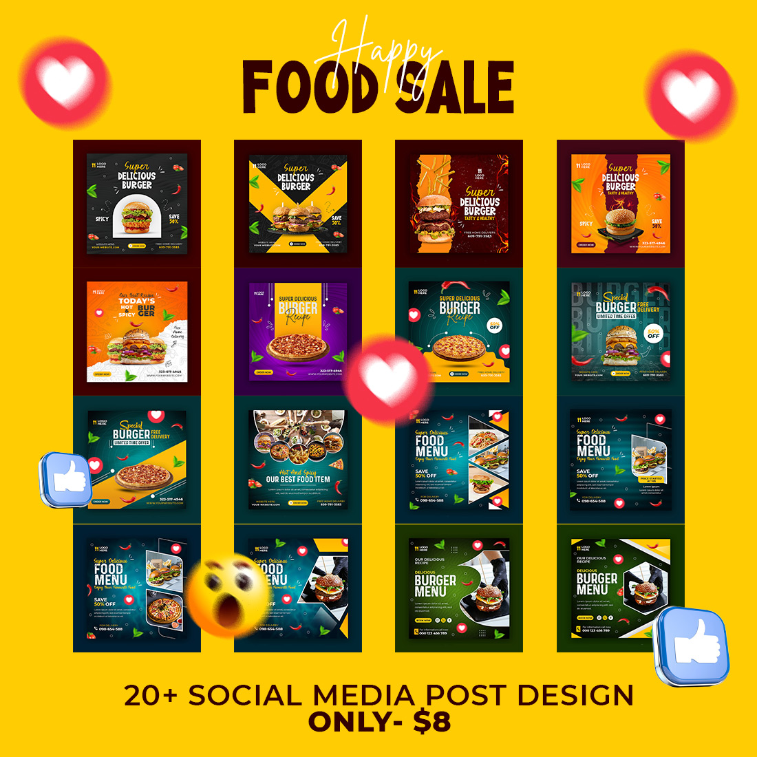 20+ Beautiful Food and restaurant social media Banner post templates- only $8 cover image.