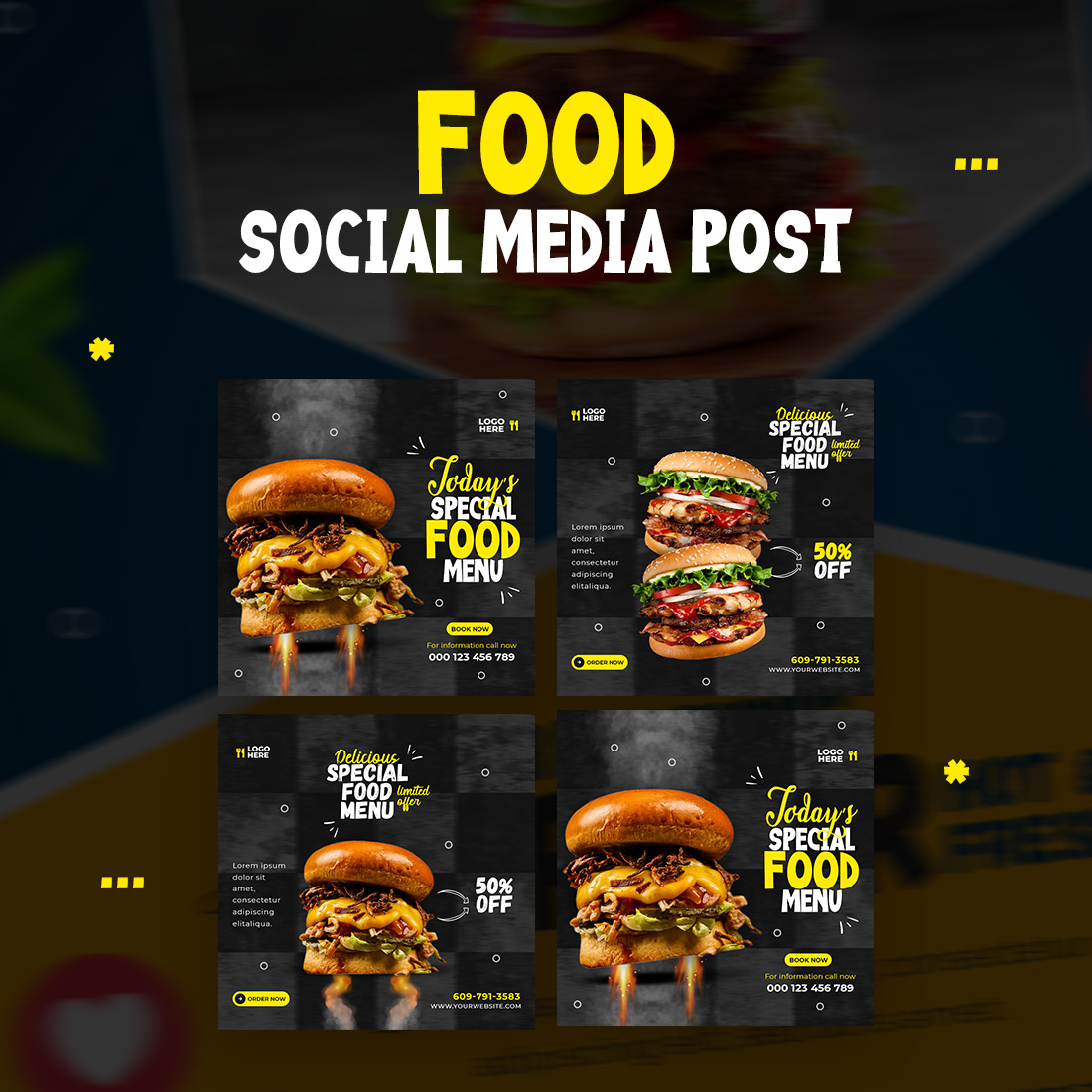 3+ Trendy Food and restaurant social media Banner post templates -only $2 cover image.