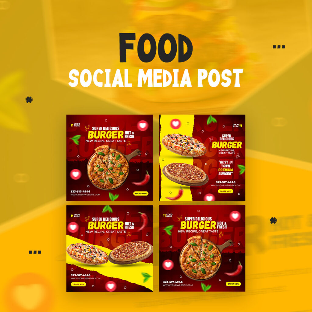 3+ Trendy Food and restaurant social media post -only $2