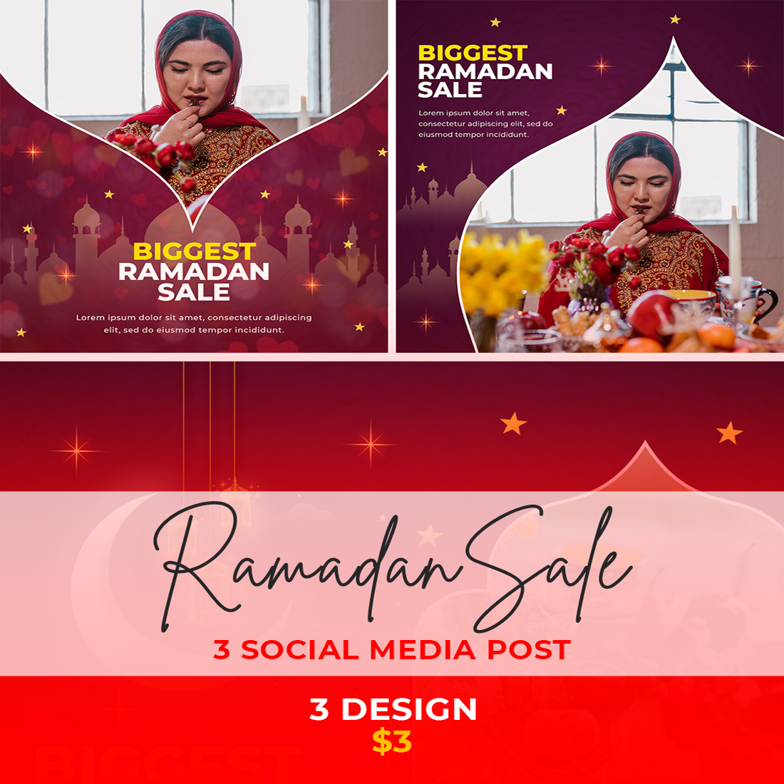 3+ beautiful Ramadan Kareem sale festival religious social media promotion banner template- only $3 cover image.