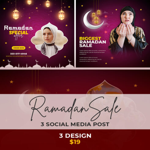 3+ beautiful Ramadan Kareem sale festival religious social media promotion banner template- only $19 cover image.