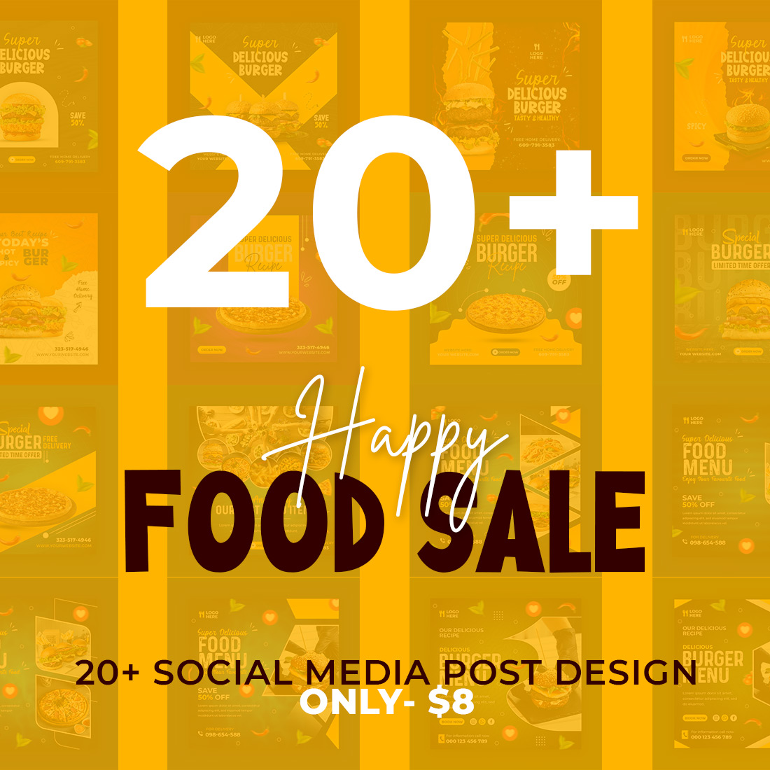 20+ Beautiful Food and restaurant social media Banner post templates- only $8 preview image.